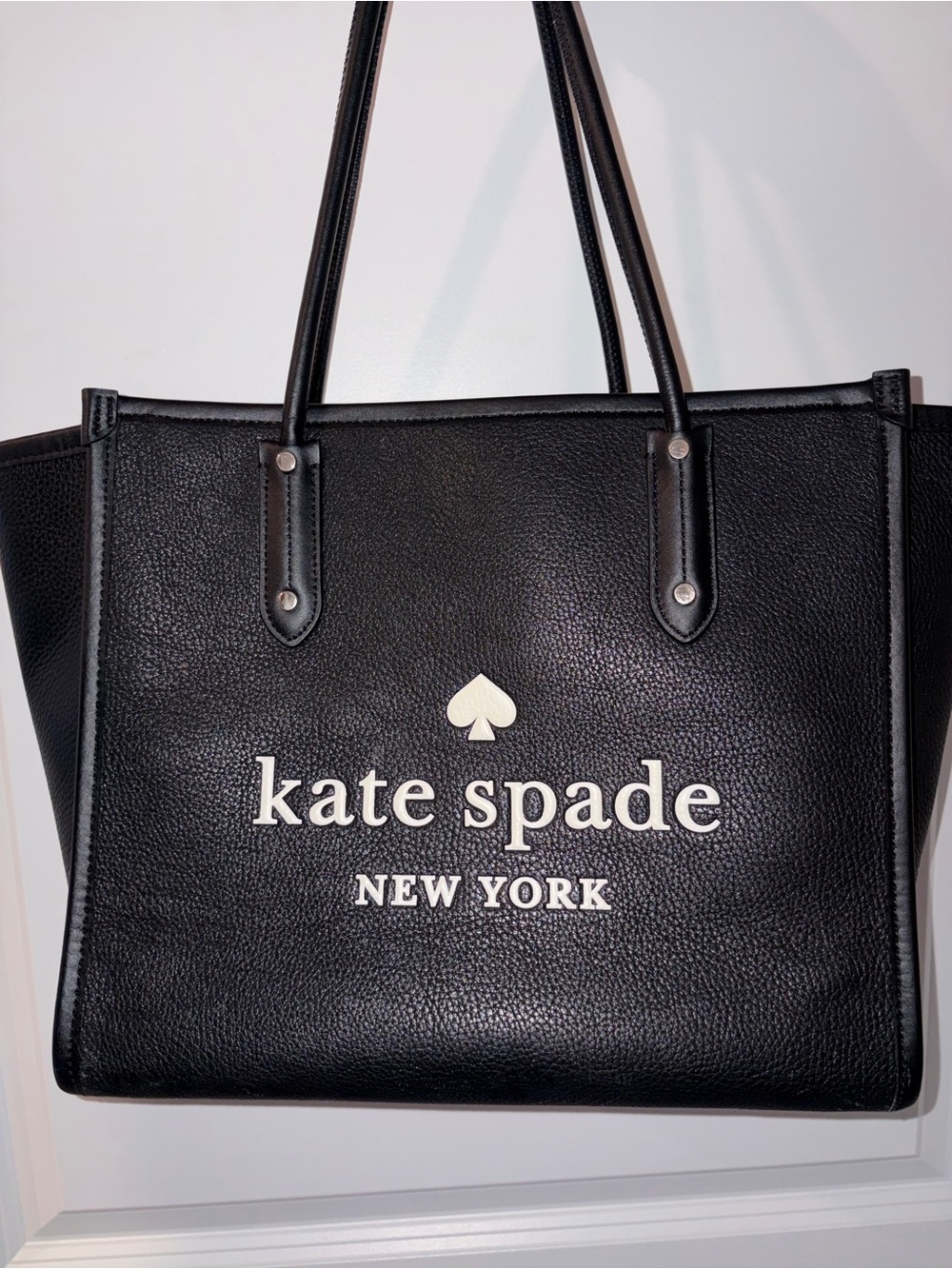 kate spade Black Pebbled Leather Tote with Contrast Logo